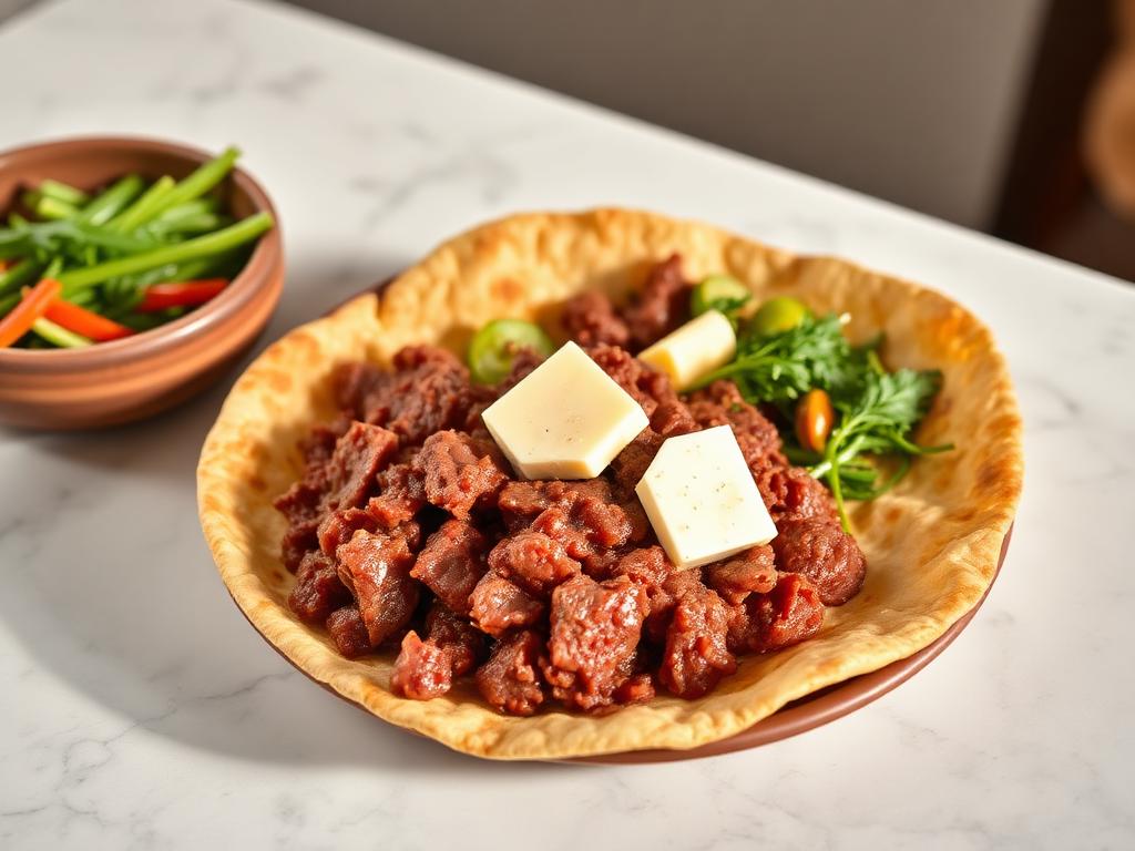 Kitfo de bœuf taillé au couteau et fromage frais