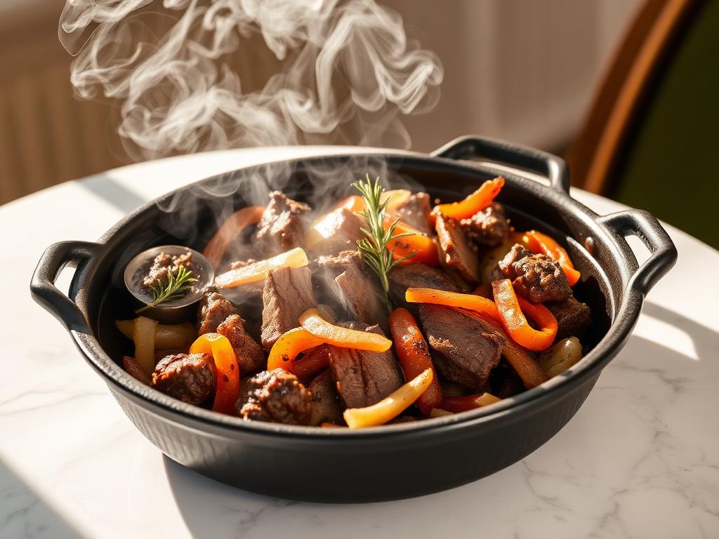Zilzil tibs de bœuf saisi aux poivrons et romarin